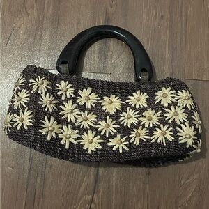 Vintage Woven Wicker Floral Handbag